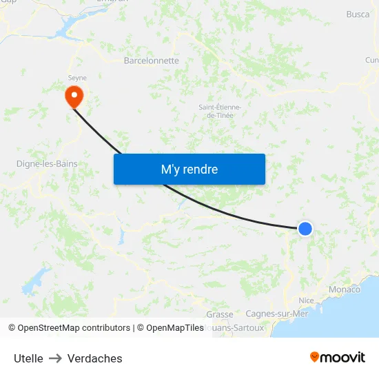 Utelle to Verdaches map