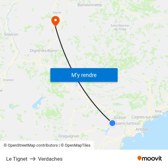 Le Tignet to Verdaches map