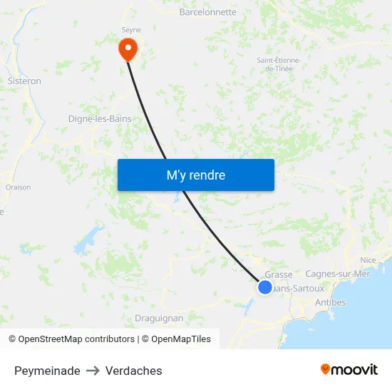 Peymeinade to Verdaches map