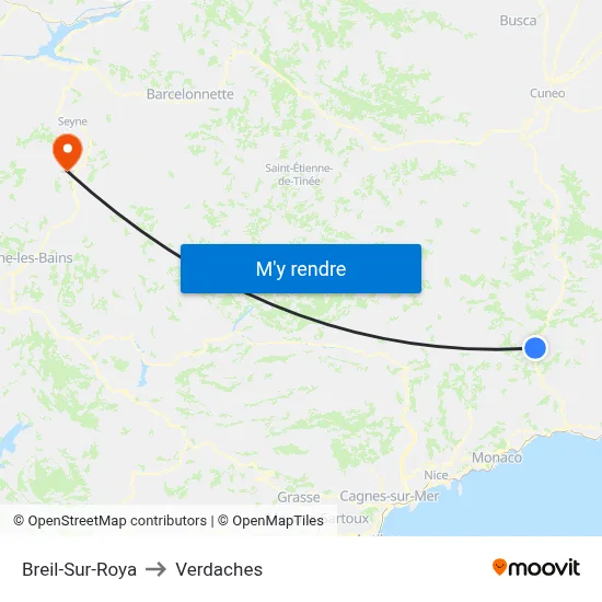Breil-Sur-Roya to Verdaches map