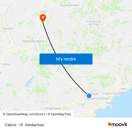 Cabris to Verdaches map