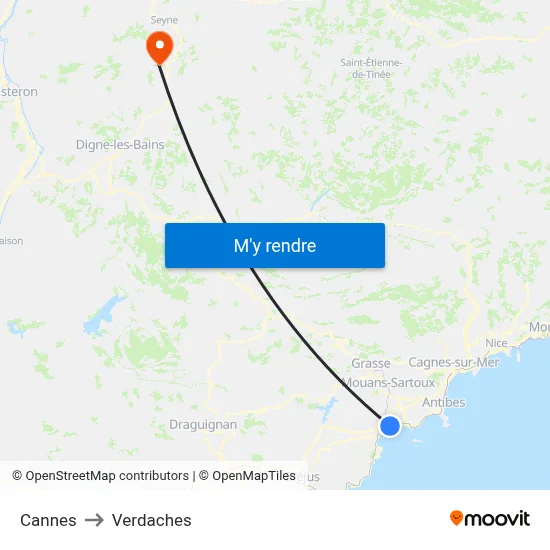 Cannes to Verdaches map