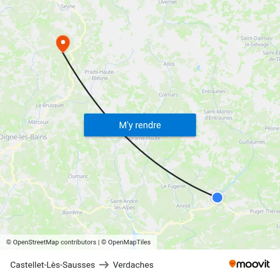 Castellet-Lès-Sausses to Verdaches map