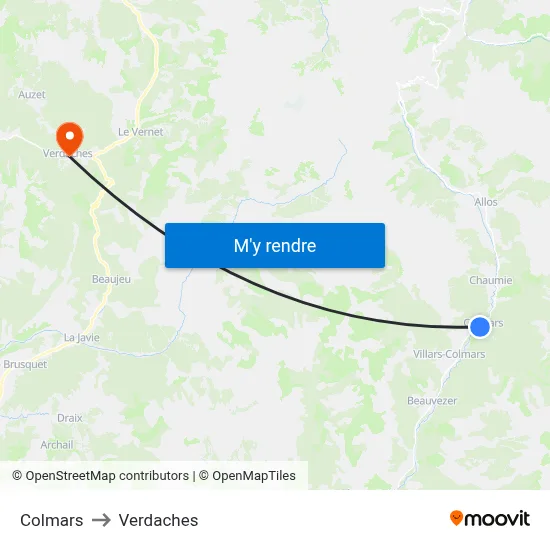 Colmars to Verdaches map