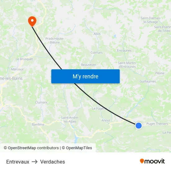 Entrevaux to Verdaches map