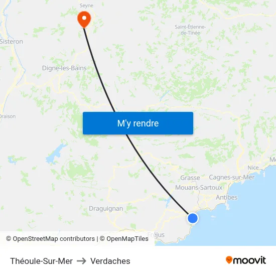 Théoule-Sur-Mer to Verdaches map