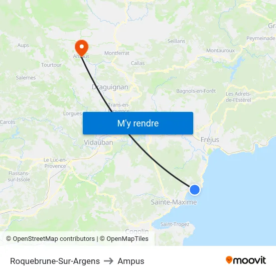 Roquebrune-Sur-Argens to Ampus map