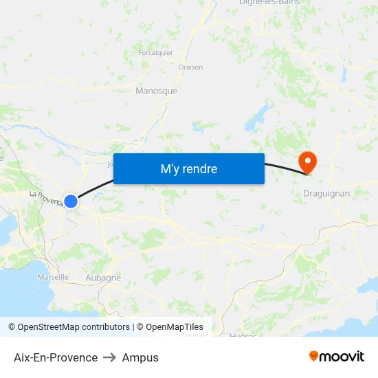 Aix-En-Provence to Ampus map