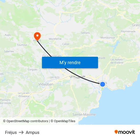 Fréjus to Ampus map