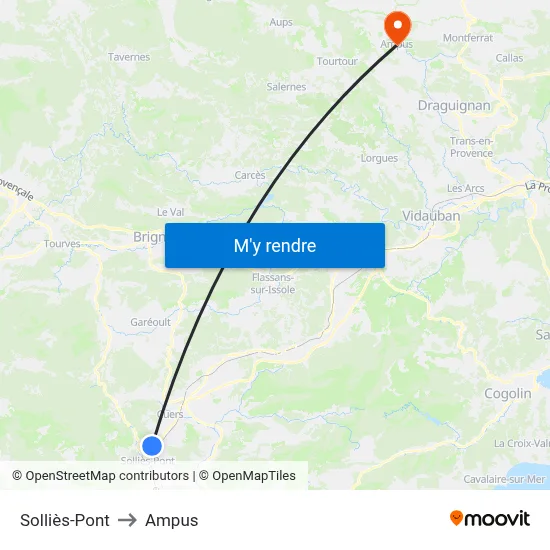 Solliès-Pont to Ampus map