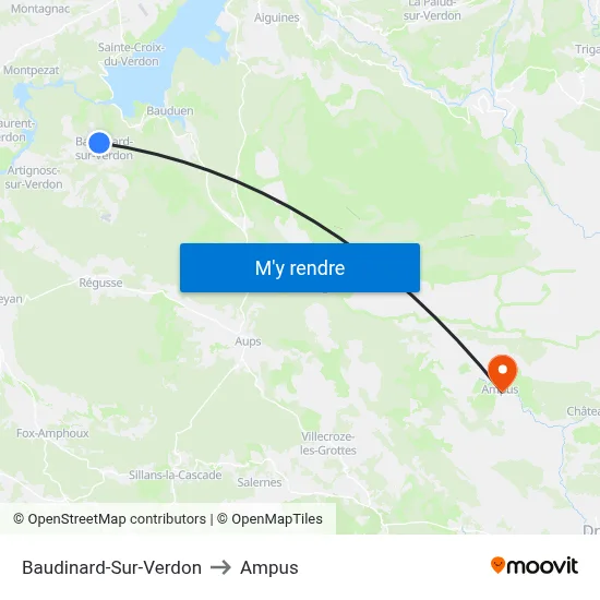 Baudinard-Sur-Verdon to Ampus map