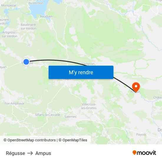Régusse to Ampus map