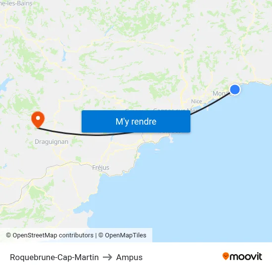 Roquebrune-Cap-Martin to Ampus map