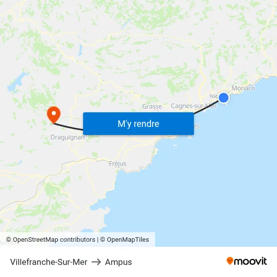 Villefranche-Sur-Mer to Ampus map