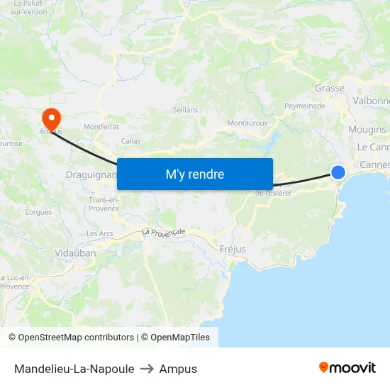 Mandelieu-La-Napoule to Ampus map