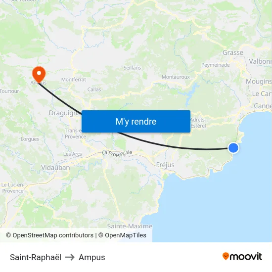 Saint-Raphaël to Ampus map
