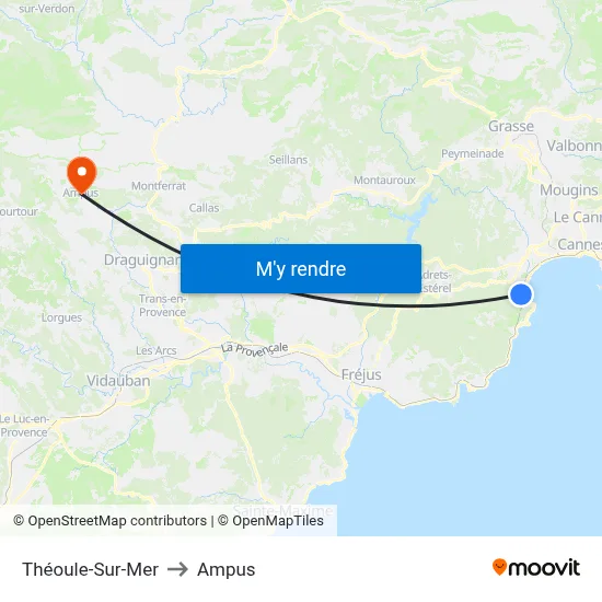 Théoule-Sur-Mer to Ampus map