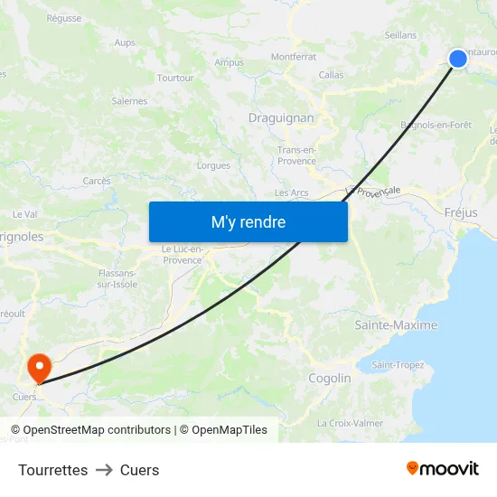 Tourrettes to Cuers map