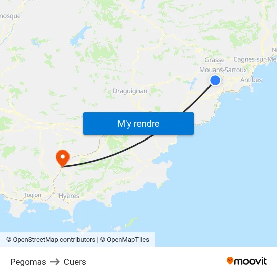 Pegomas to Cuers map