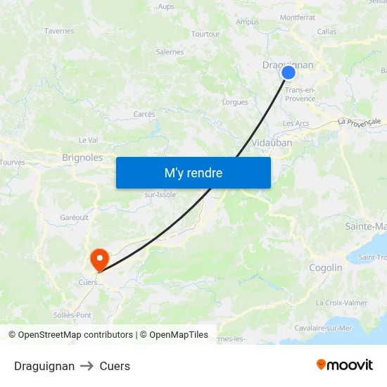 Draguignan to Cuers map