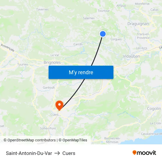 Saint-Antonin-Du-Var to Cuers map
