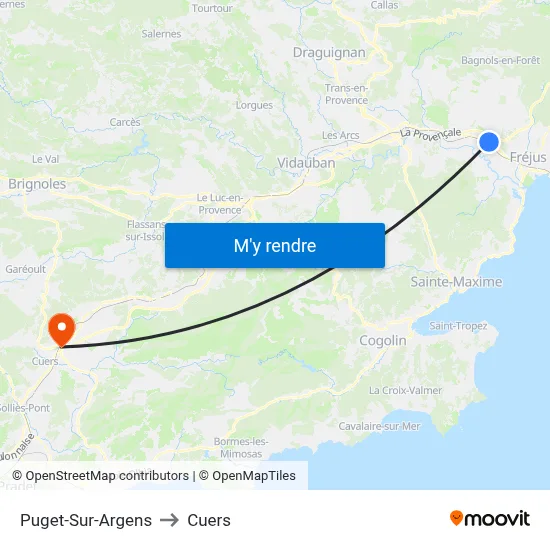 Puget-Sur-Argens to Cuers map