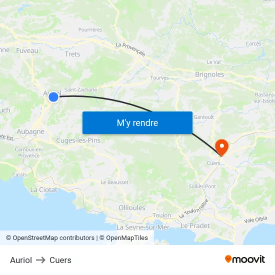 Auriol to Cuers map