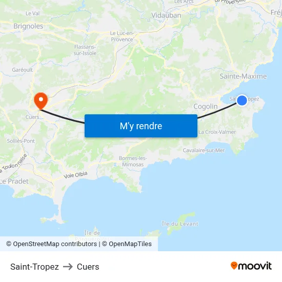 Saint-Tropez to Cuers map