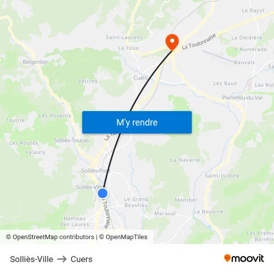 Solliès-Ville to Cuers map