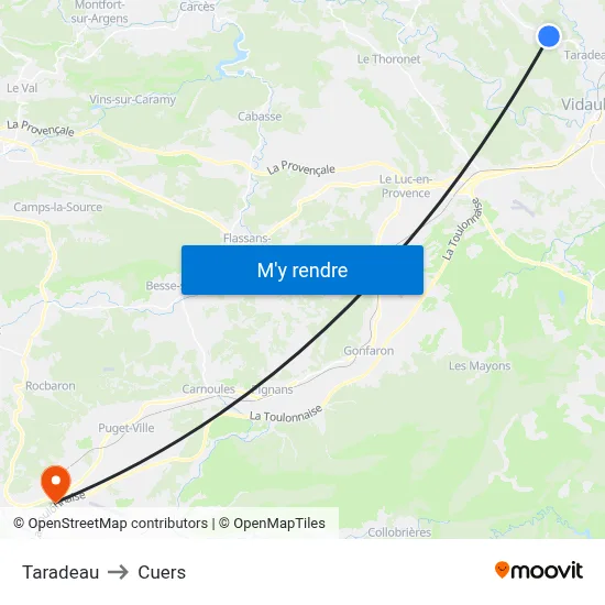 Taradeau to Cuers map