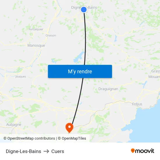 Digne-Les-Bains to Cuers map