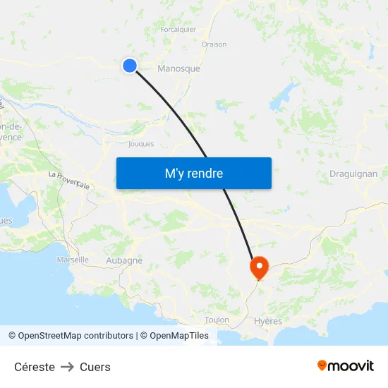 Céreste to Cuers map