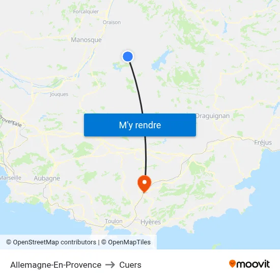 Allemagne-En-Provence to Cuers map