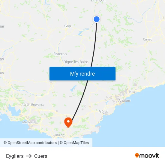 Eygliers to Cuers map