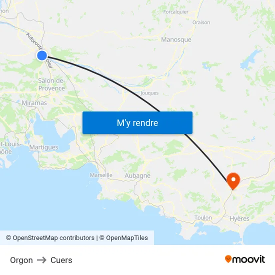 Orgon to Cuers map