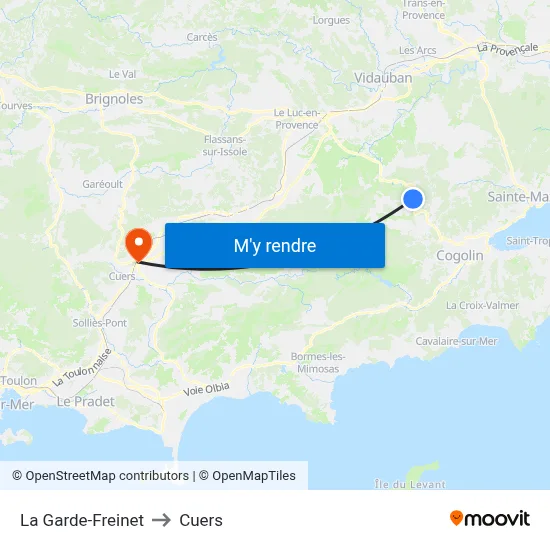 La Garde-Freinet to Cuers map