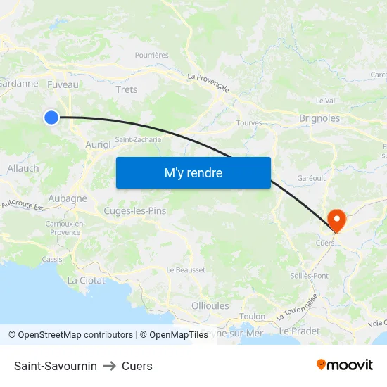 Saint-Savournin to Cuers map