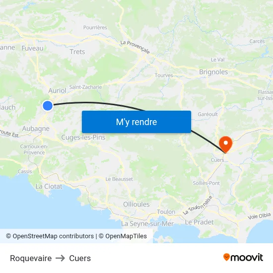 Roquevaire to Cuers map