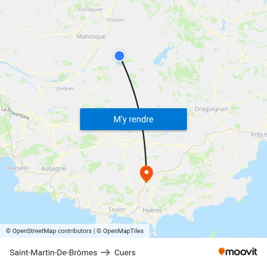 Saint-Martin-De-Brômes to Cuers map