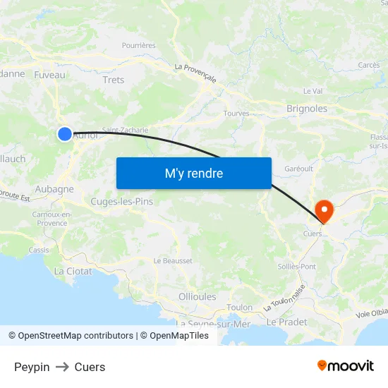 Peypin to Cuers map