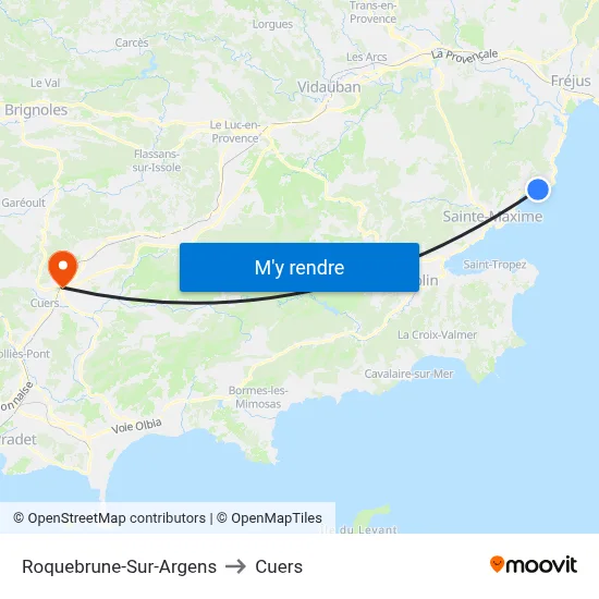Roquebrune-Sur-Argens to Cuers map