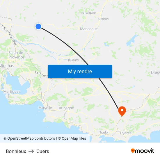 Bonnieux to Cuers map