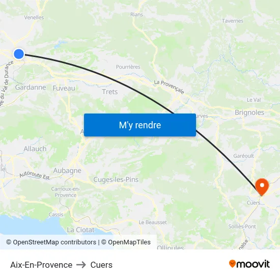 Aix-En-Provence to Cuers map