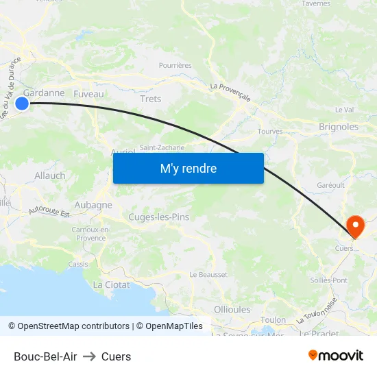 Bouc-Bel-Air to Cuers map