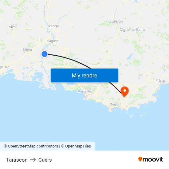 Tarascon to Cuers map