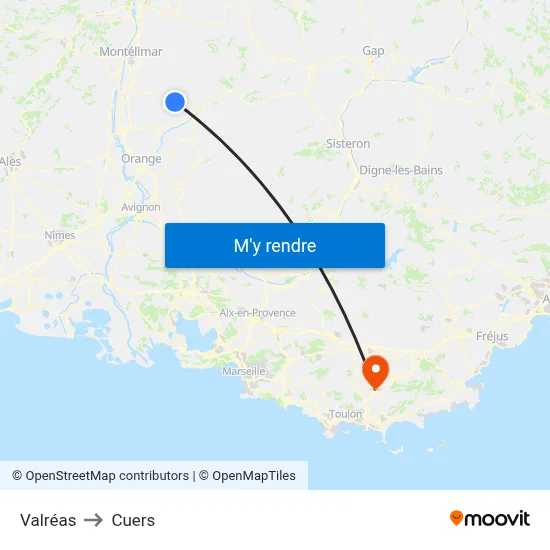 Valréas to Cuers map