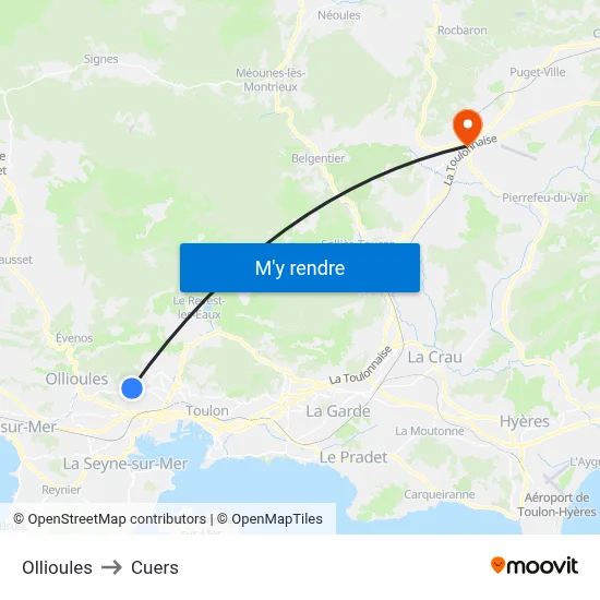 Ollioules to Cuers map
