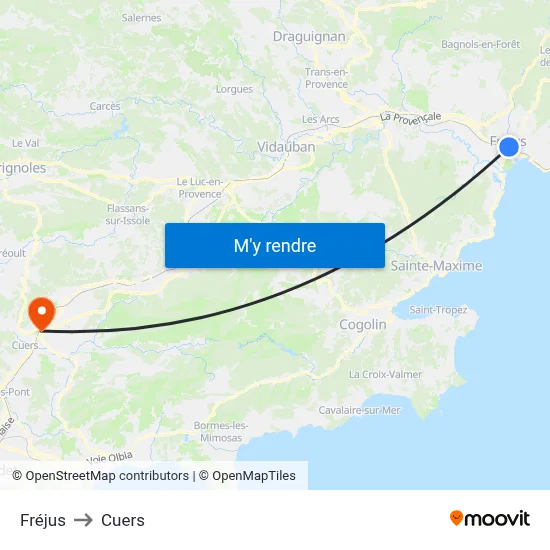 Fréjus to Cuers map