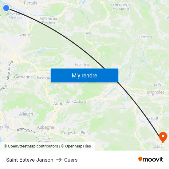 Saint-Estève-Janson to Cuers map