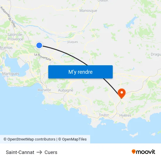Saint-Cannat to Cuers map